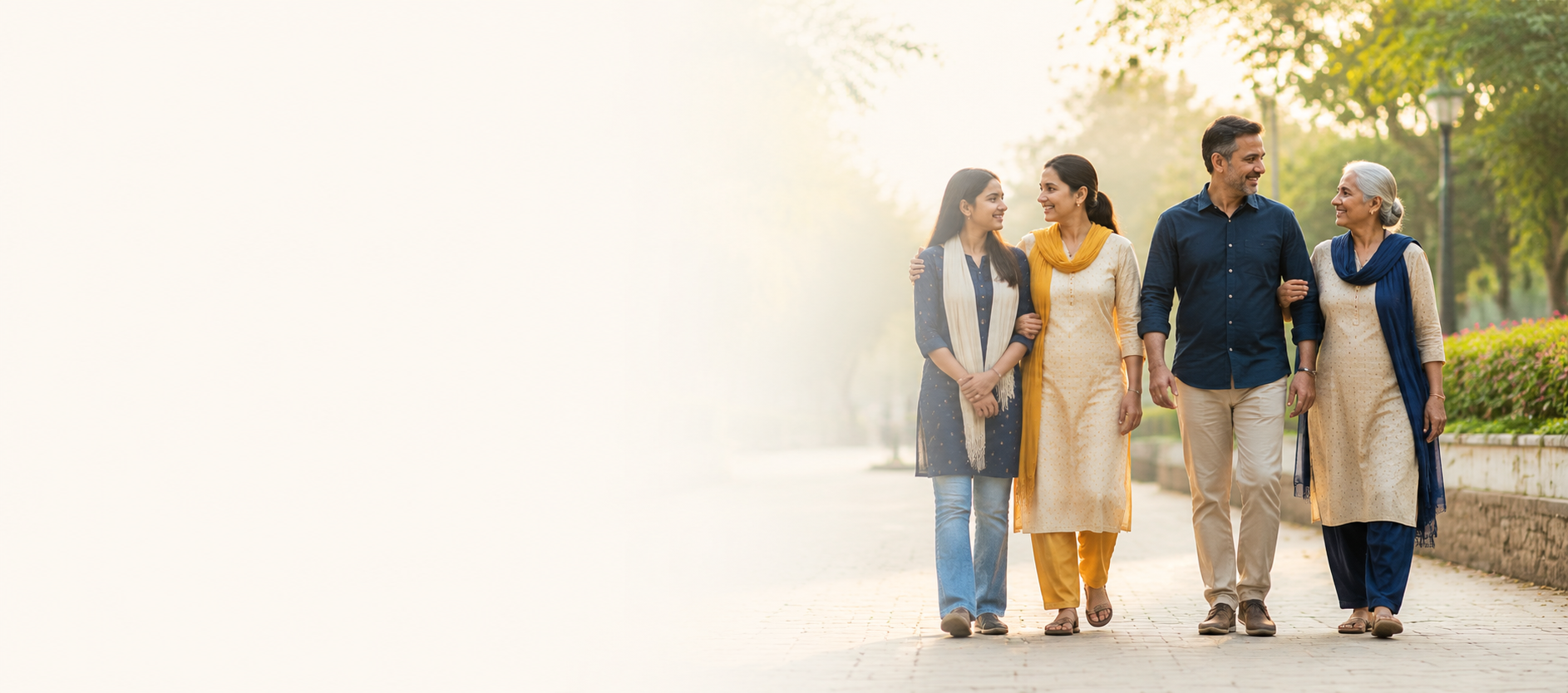 Photo: Indian family walking together, hopeful and relaxed
